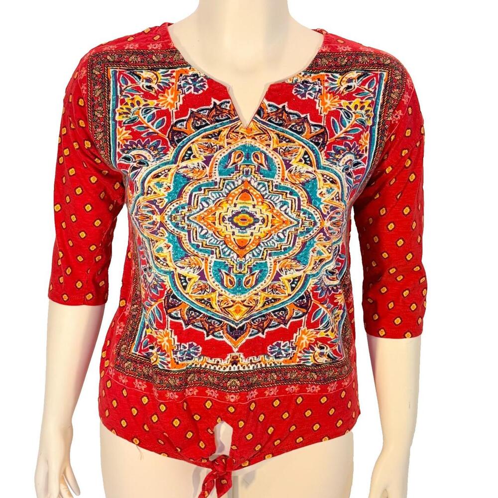 Onque Casuals Knit Top Women L Red Cotton